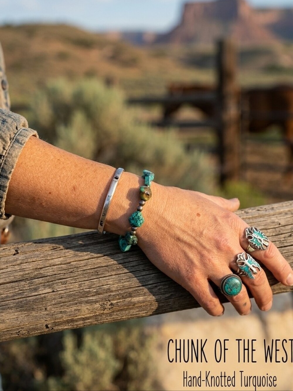 🌙Vintage Turquoise Chunky Nugget Silver Spacer Bracelet